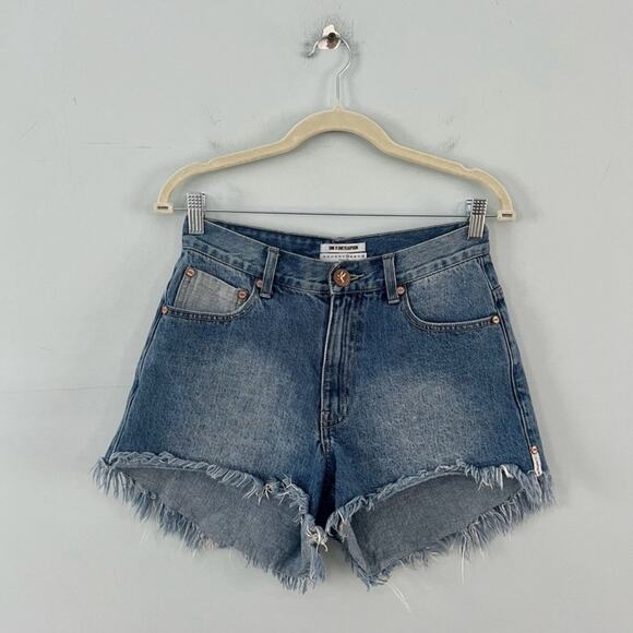 One Teaspoon Hawks High Waist Raw Hem Distressed Denim Jean Shorts - Picture 3 of 7